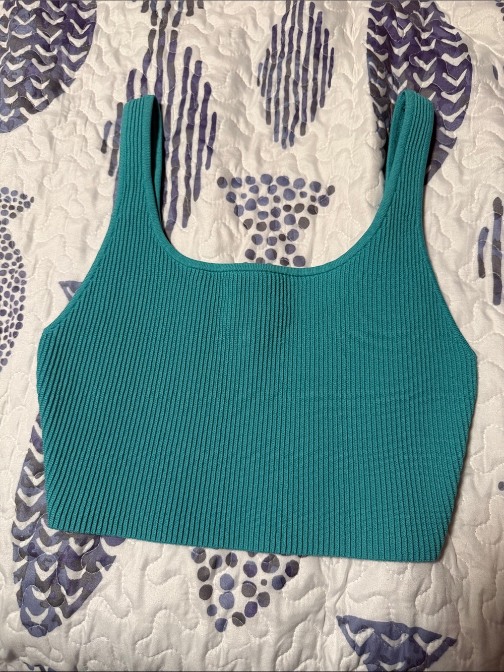 Aritzia Babaton Teal Ribbed Square Neck Crop Top medium
